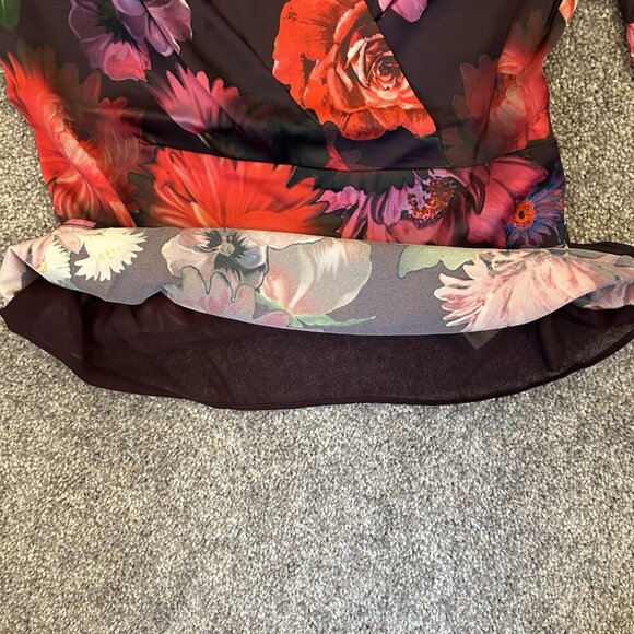 Express Women's Satin Wrap Top Size XS Floral Long Puff Sleeve V-Neck NWT $64 - Picture 10 of 16